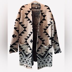 Frye Womens Black Tan Aztec Long Sleeve Open-Front Cardigan Sweater Size Small